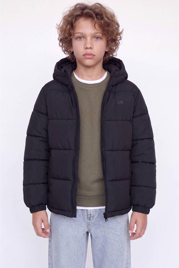 JJ REBEL JUNIOR pufferjas zwart Jongens Polyester Capuchon Effen