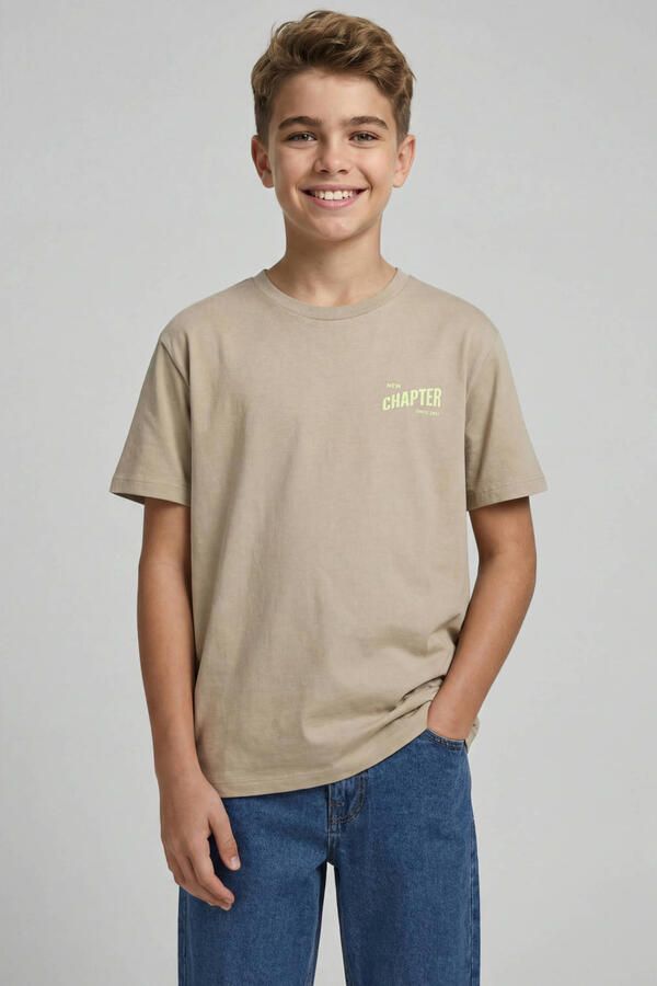 JJ REBEL JUNIOR T-shirt met backprint lichtbruin Jongens Katoen Ronde hals