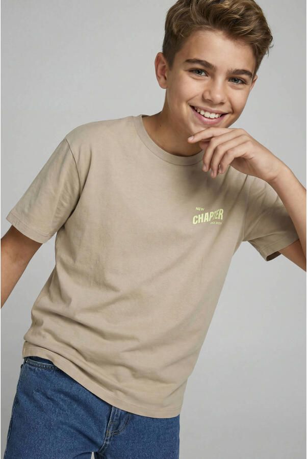 JJ REBEL JUNIOR T-shirt met backprint lichtbruin Jongens Katoen Ronde hals - Foto 3