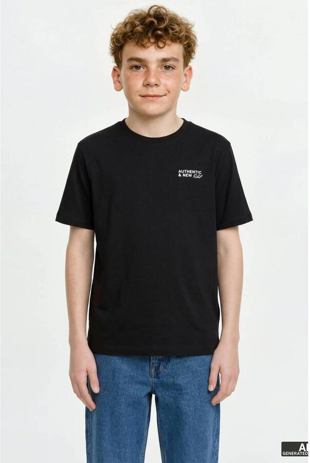 JJ REBEL JUNIOR T-shirt met backprint zwart Jongens Katoen Ronde hals Backprint