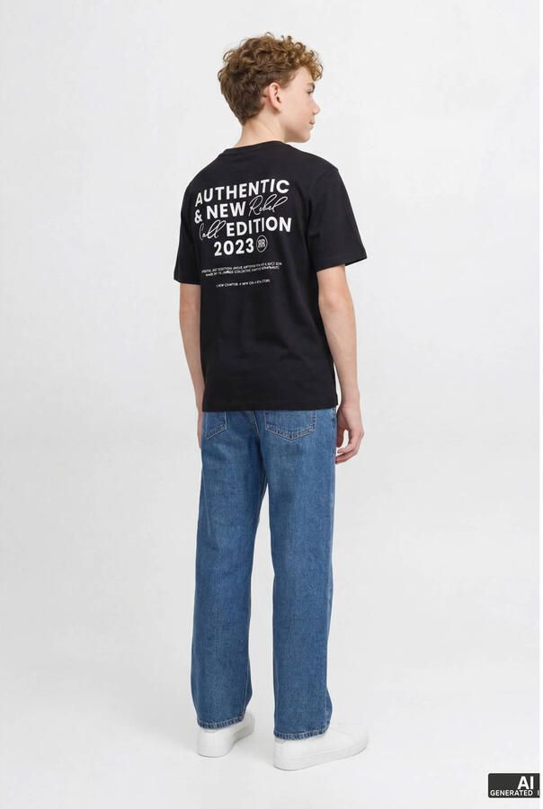 JJ REBEL JUNIOR T-shirt met backprint zwart Jongens Katoen Ronde hals Backprint - Foto 2