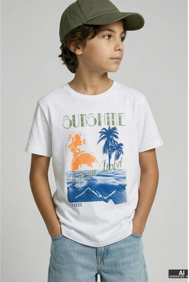 JJ REBEL JUNIOR T-shirt wit Jongens Katoen Ronde hals Printopdruk