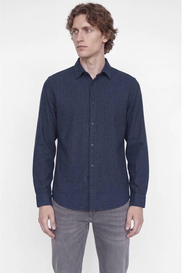 JJ REBEL regular fit gemêleerd overhemd donkerblauw