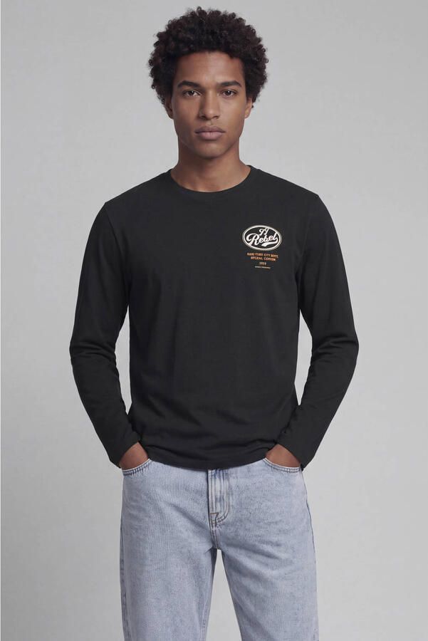 JJ REBEL regular fit longsleeve met logo zwart