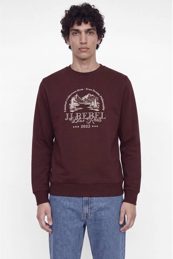 JJ REBEL regular fit sweater met print donkerrood