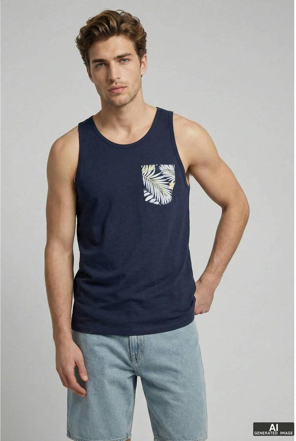 JJ REBEL regular fit tanktop met print donkerblauw