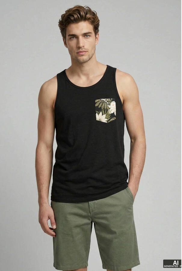 JJ REBEL regular fit tanktop met print zwart