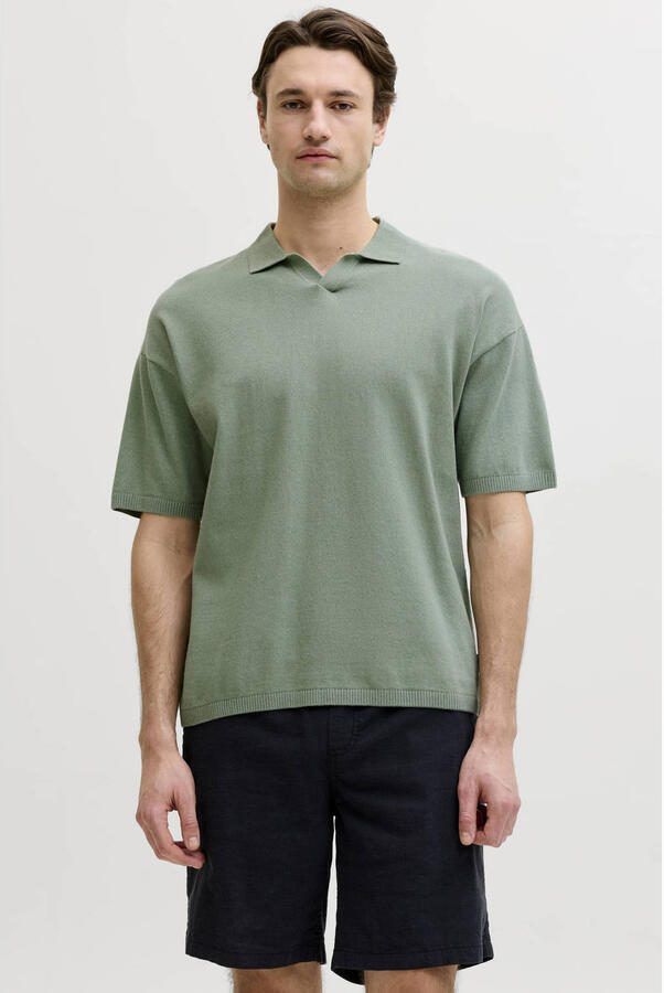 JJ REBEL regular polo fijn gebreid groen