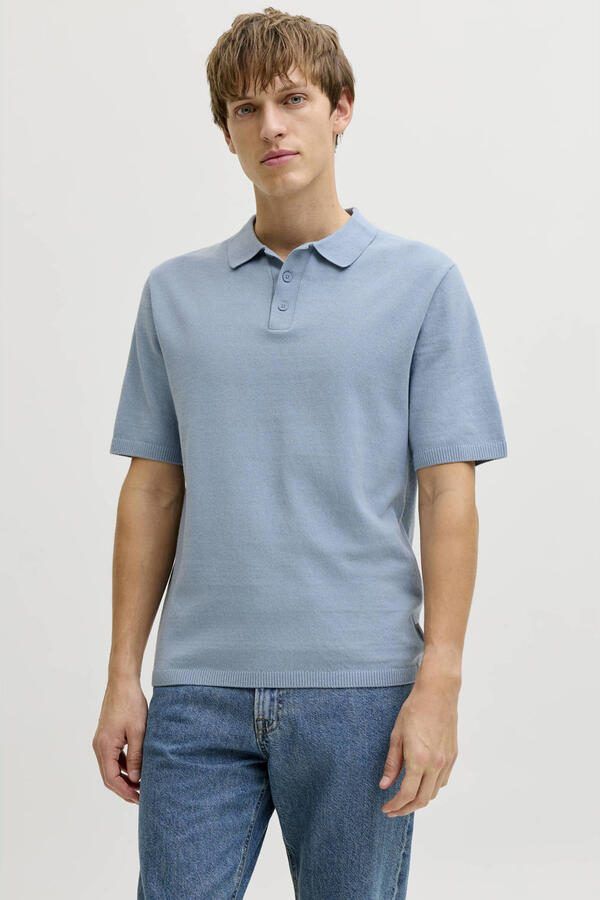 JJ REBEL regular polo gebreid blauw