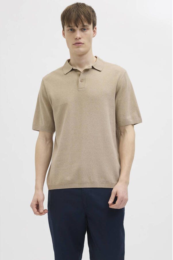 JJ REBEL regular polo gebreid bruin