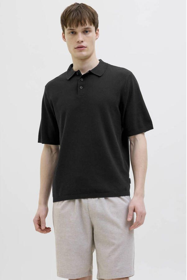 JJ REBEL regular polo gebreid zwart