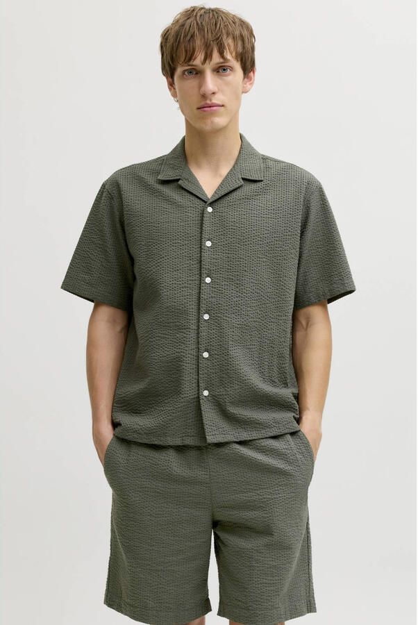 JJ REBEL relaxed casual overhemd donkergroen