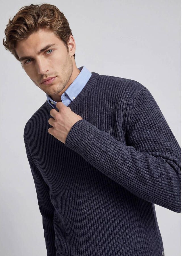 JJ REBEL relaxed fit gebreide trui donkerblauw