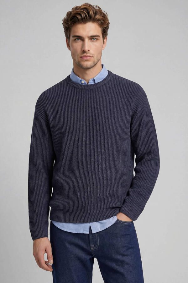 JJ REBEL relaxed fit gebreide trui donkerblauw - Foto 3