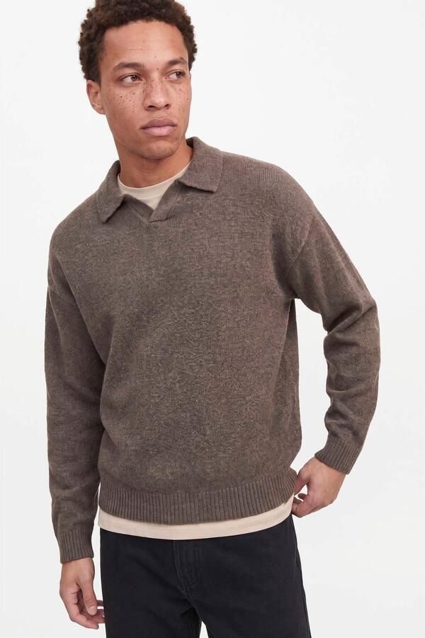 JJ REBEL relaxed fit gebreide trui met wol bruin