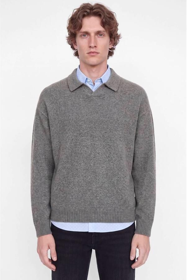 JJ REBEL relaxed fit gebreide trui met wol dark grey
