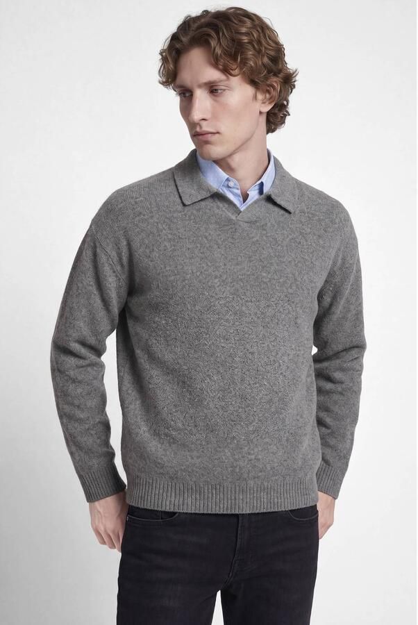 JJ REBEL relaxed fit gebreide trui met wol dark grey - Foto 2