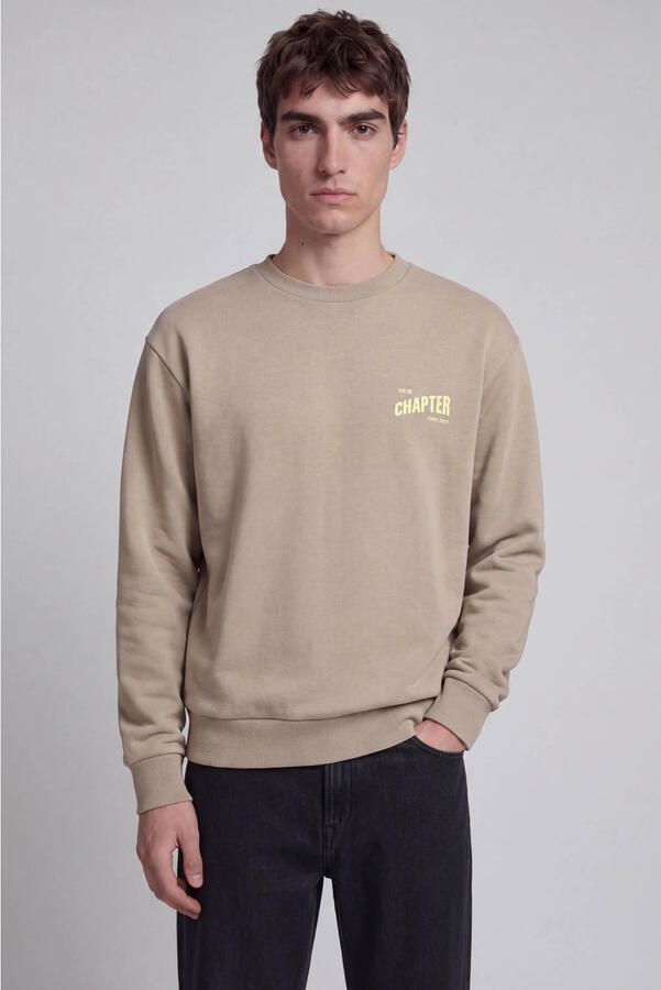 JJ REBEL relaxed fit sweater met backprint beige