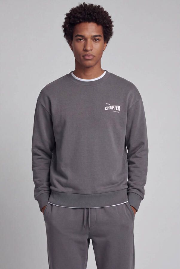 JJ REBEL relaxed fit sweater met backprint grijs