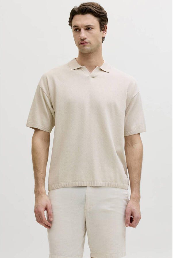 JJ REBEL relaxed polo fijn gebreid beige - Foto 4