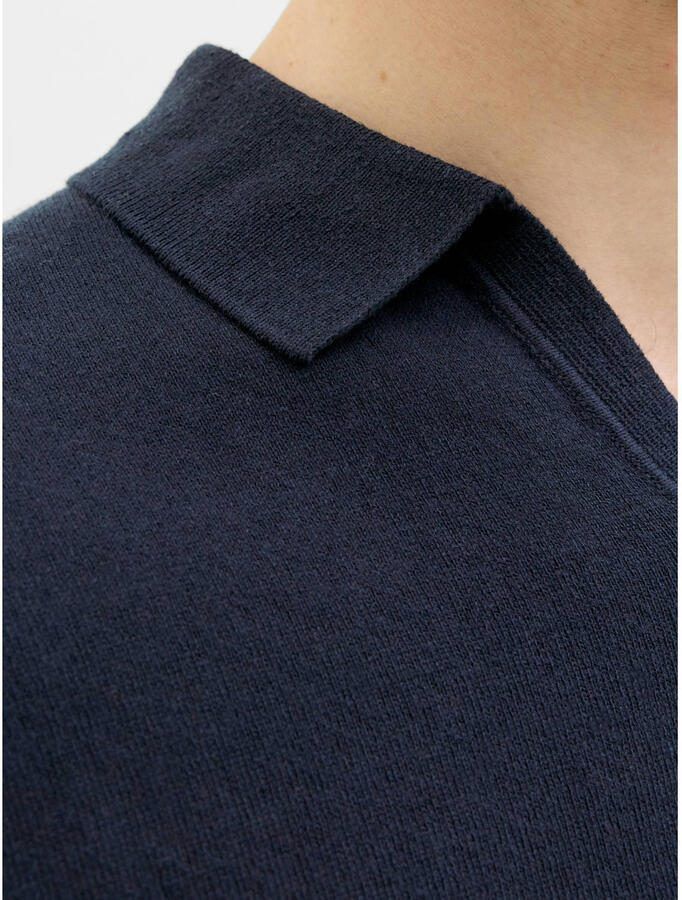 JJ REBEL relaxed polo fijn gebreid donkerblauw