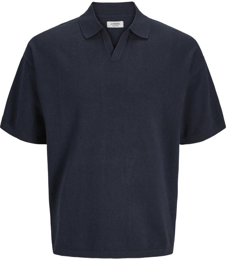 JJ REBEL relaxed polo fijn gebreid donkerblauw - Foto 2
