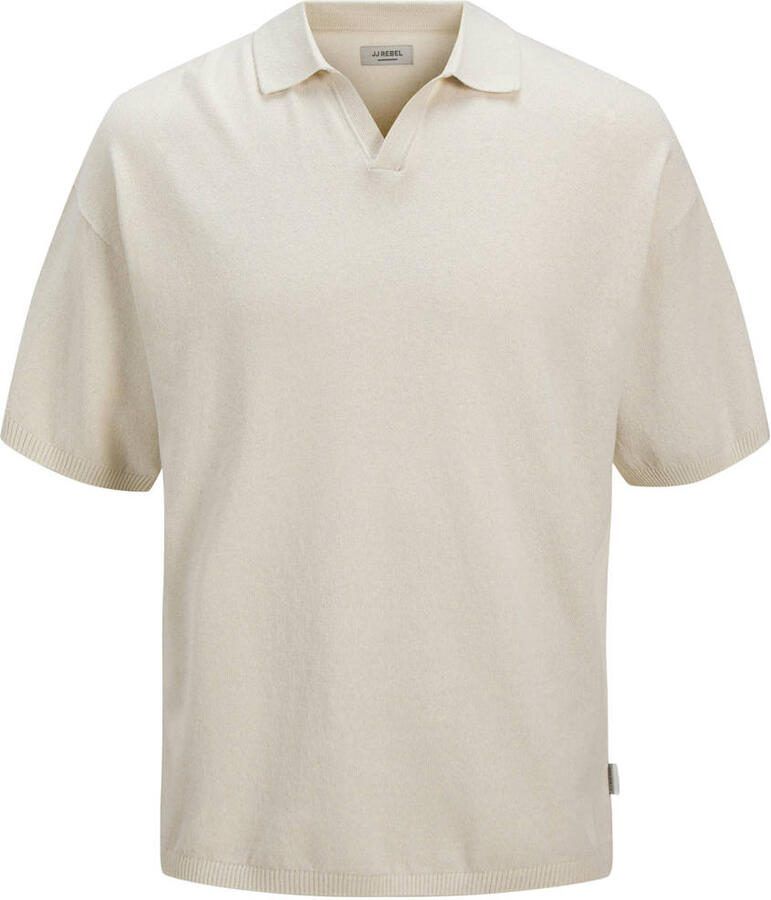 JJ REBEL relaxed polo fijn gebreid beige