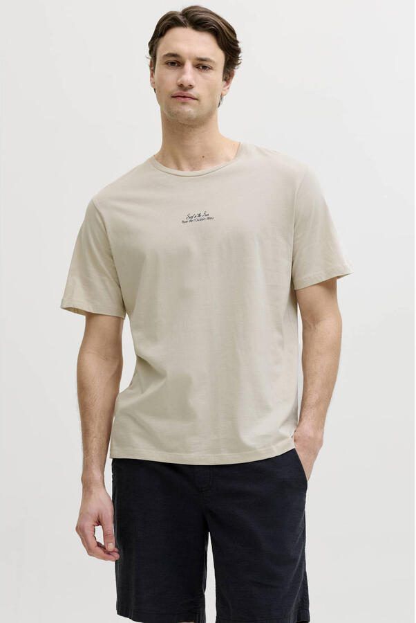 JJ REBEL relaxed T-shirt met backprint beige