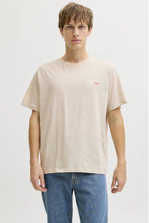 JJ REBEL relaxed T-shirt met backprint beige