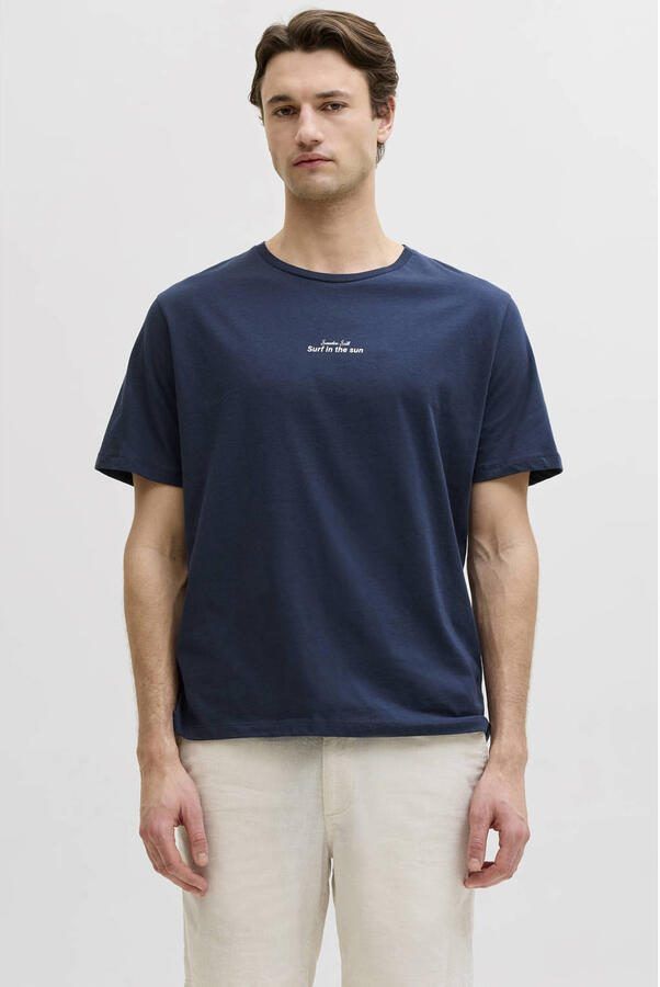 JJ REBEL relaxed T-shirt met backprint donkerblauw