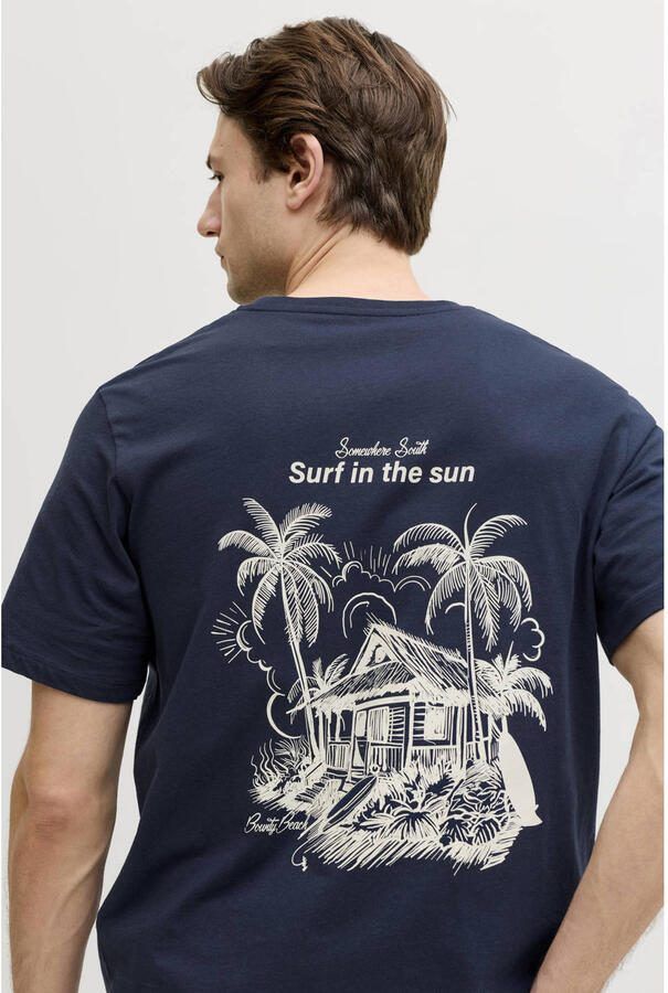 JJ REBEL relaxed T-shirt met backprint donkerblauw - Foto 2
