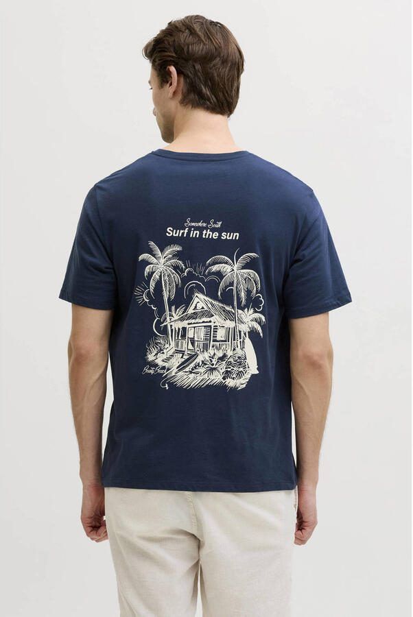 JJ REBEL relaxed T-shirt met backprint donkerblauw - Foto 3