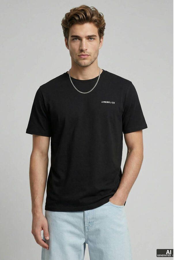 JJ REBEL relaxed T-shirt met backprint zwart