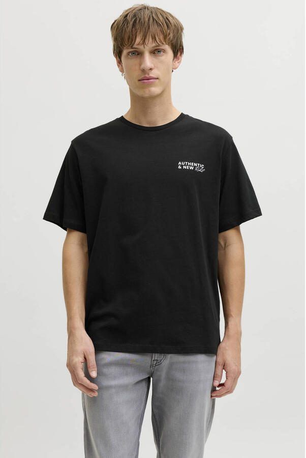 JJ REBEL relaxed T-shirt met backprint zwart