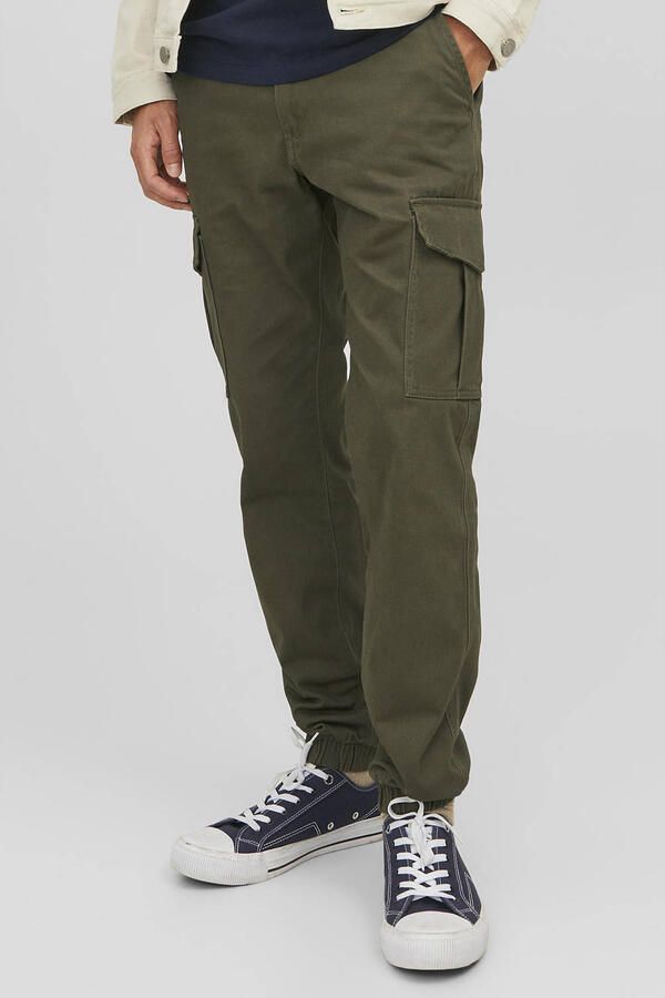 JJ REBEL slim fit cargo broek JREBMICHAEL donkergroen