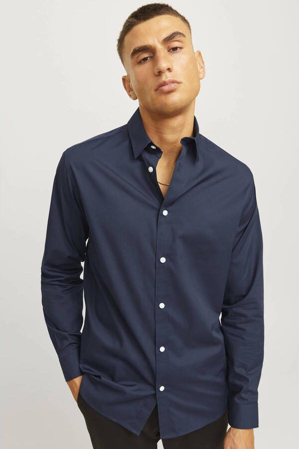 JJ REBEL slim fit overhemd JREBGAVIN donkerblauw