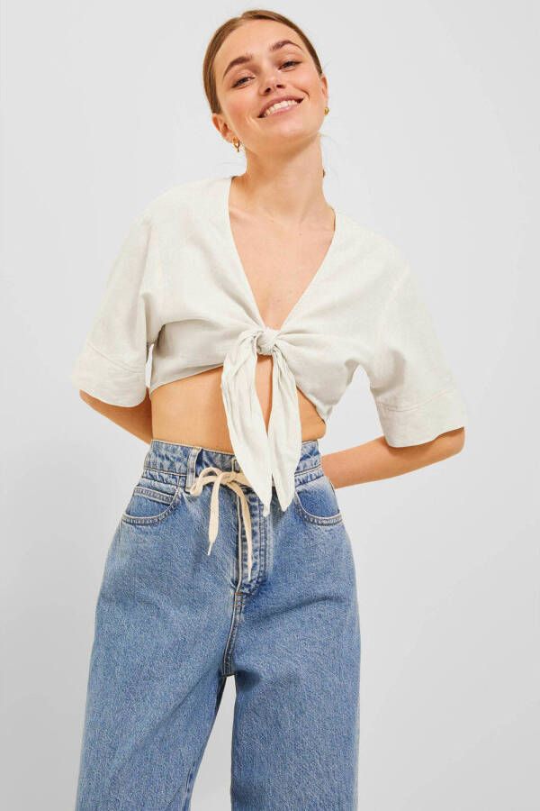 JJXX crop top JXTINE met linnen wit