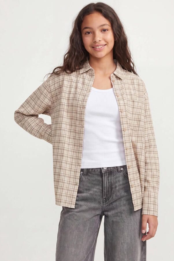 JJXX GIRL flanel geruite blouse beige bruin