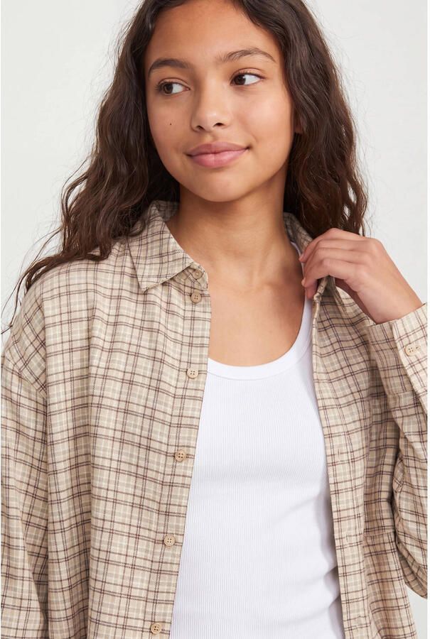JJXX GIRL flanel geruite blouse beige bruin - Foto 2
