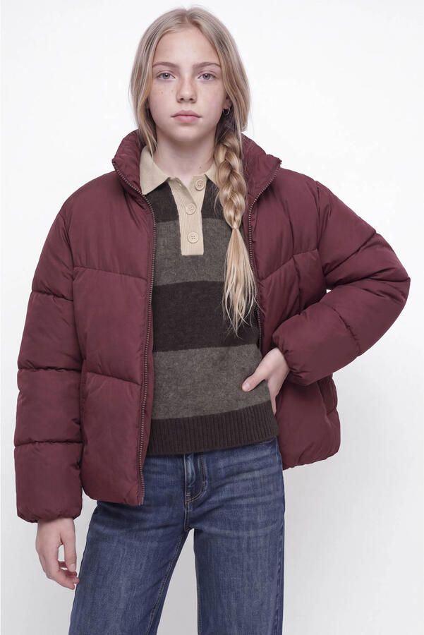 JJXX GIRL pufferjas donkerrood Meisjes Polyester Opstaande kraag Effen