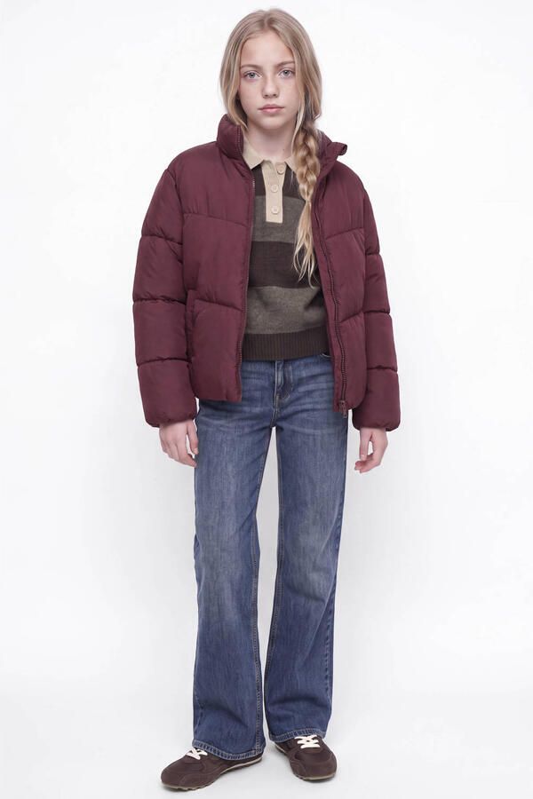 JJXX GIRL pufferjas donkerrood Meisjes Polyester Opstaande kraag Effen - Foto 3