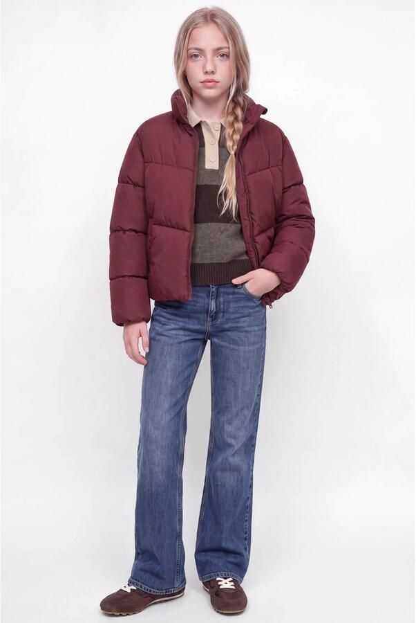 JJXX GIRL pufferjas donkerrood Meisjes Polyester Opstaande kraag Effen - Foto 2