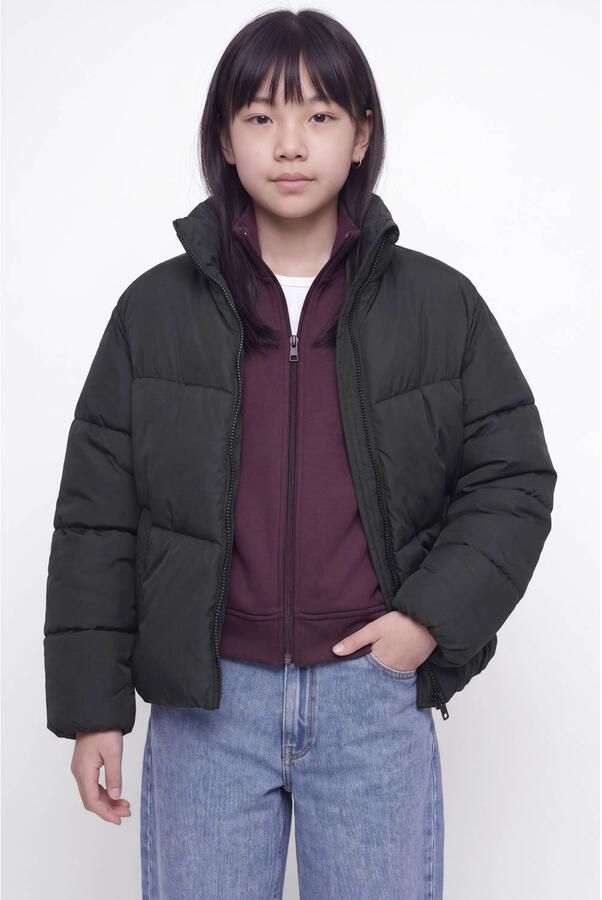 JJXX GIRL pufferjas zwart Meisjes Polyester Opstaande kraag Effen