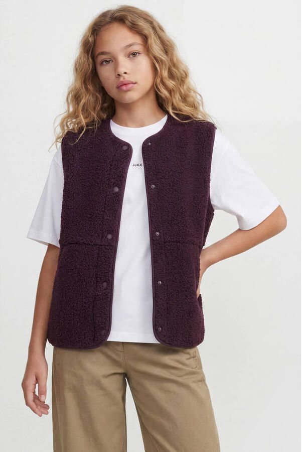 JJXX GIRL rechtvallend teddy gilet donkerrood Effen