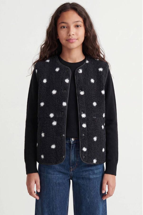 JJXX GIRL rechtvallend teddy gilet met stippen zwart Stip