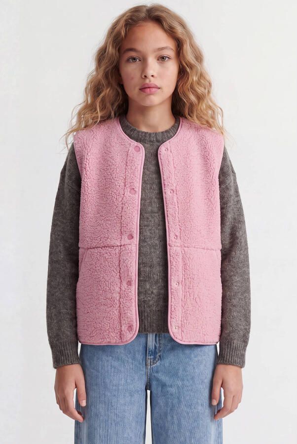 JJXX GIRL rechtvallend teddy gilet roze