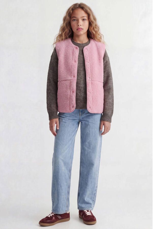 JJXX GIRL rechtvallend teddy gilet roze - Foto 2