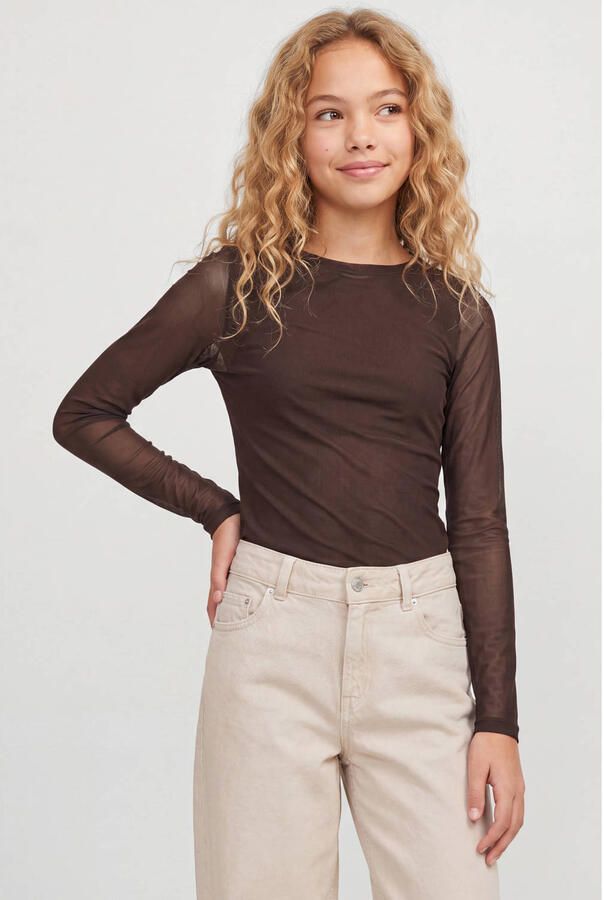 JJXX GIRL semi-transparante blousetop donkerbruin