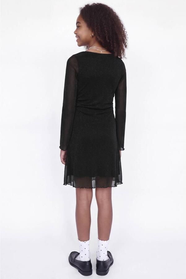 JJXX GIRL semi-transparante korte jurk met glitters zwart Meisjes Polyester Boothals - Foto 3