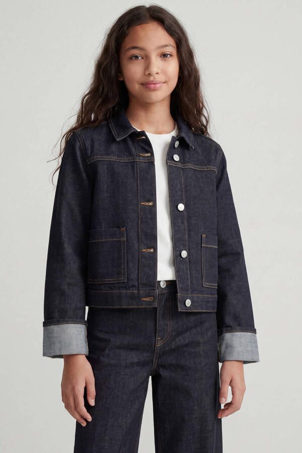 JJXX GIRL spijkerjas donkerblauw Meisjes Denim Widespread Effen